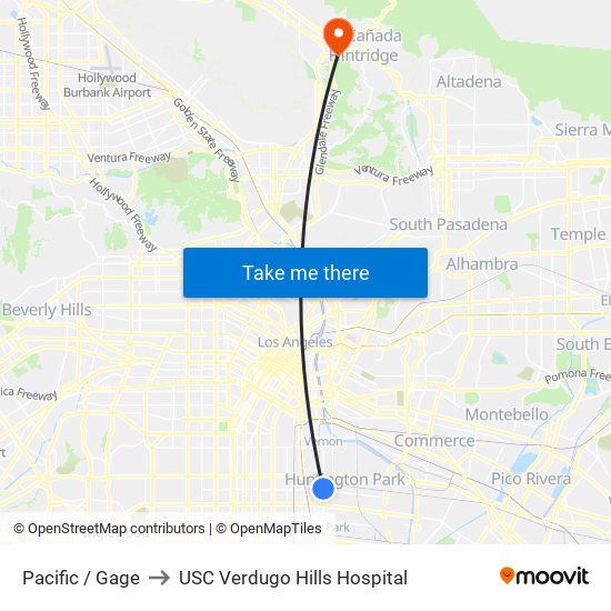 Pacific / Gage to USC Verdugo Hills Hospital map
