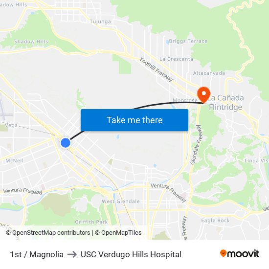 1st / Magnolia to USC Verdugo Hills Hospital map