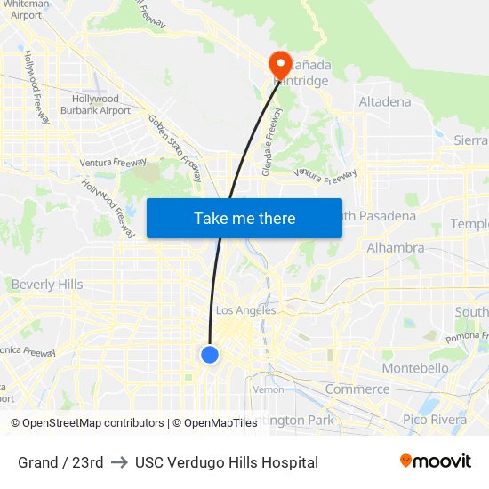 Grand / 23rd to USC Verdugo Hills Hospital map