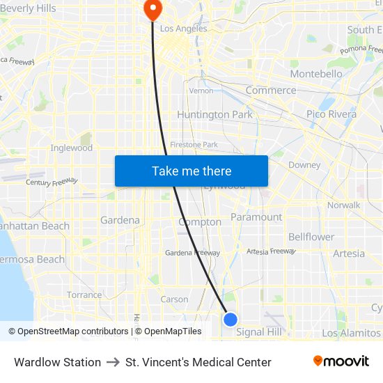 Wardlow Station to St. Vincent's Medical Center map