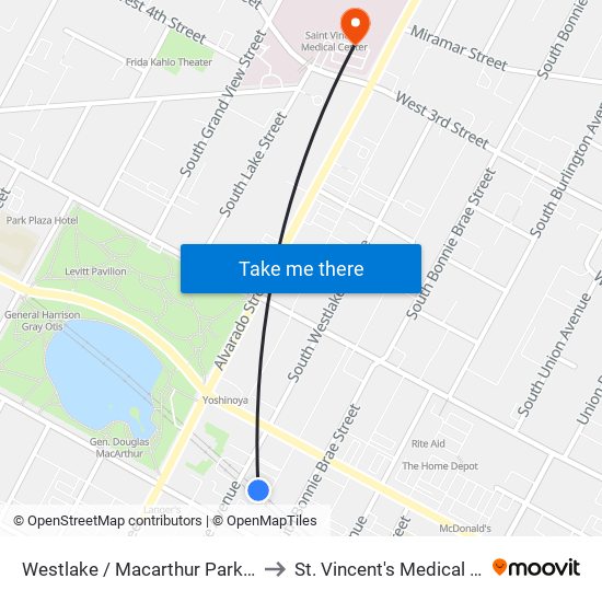 Westlake / Macarthur Park Station to St. Vincent's Medical Center map