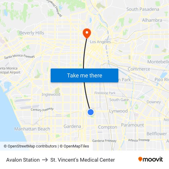 Avalon Station to St. Vincent's Medical Center map