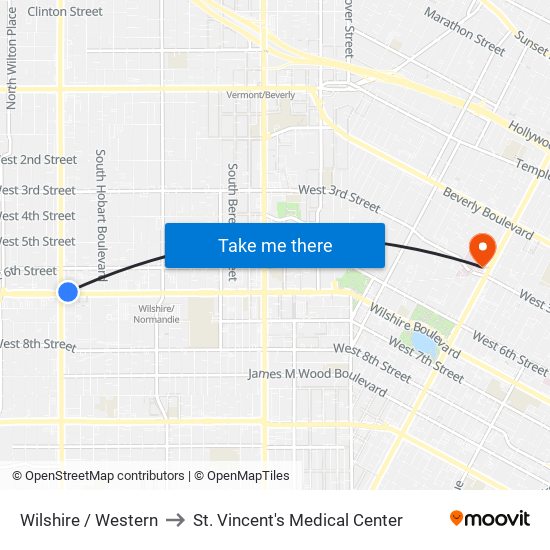 Wilshire / Western to St. Vincent's Medical Center map