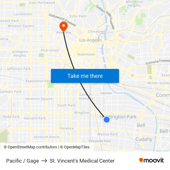 Pacific / Gage to St. Vincent's Medical Center map