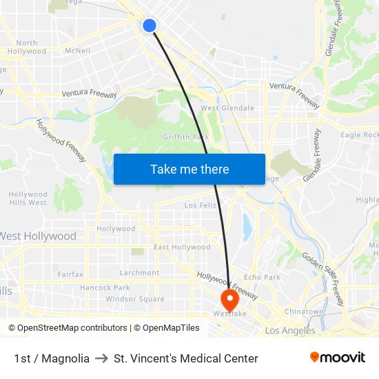 1st / Magnolia to St. Vincent's Medical Center map
