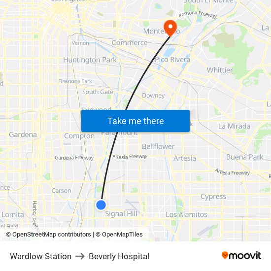 Wardlow Station to Beverly Hospital map