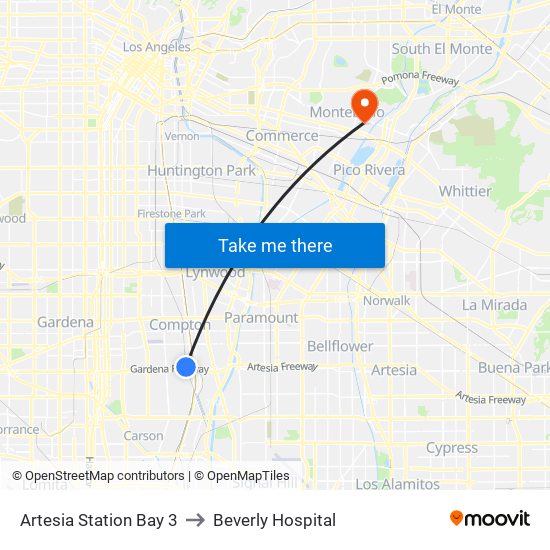 Artesia Station Bay 3 to Beverly Hospital map