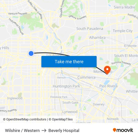 Wilshire / Western to Beverly Hospital map