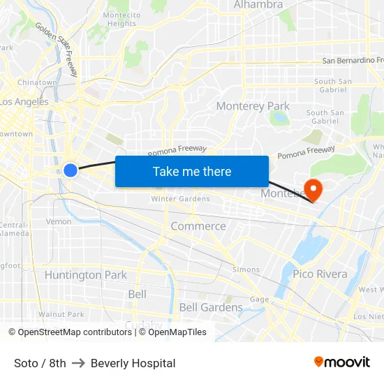 Soto / 8th to Beverly Hospital map