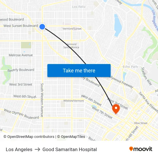 Los Angeles to Good Samaritan Hospital map
