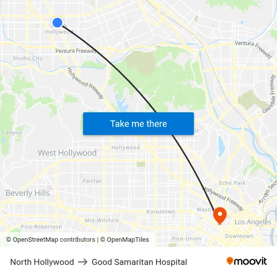 North Hollywood to Good Samaritan Hospital map