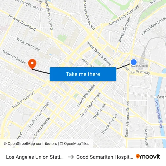 Los Angeles Union Station to Good Samaritan Hospital map