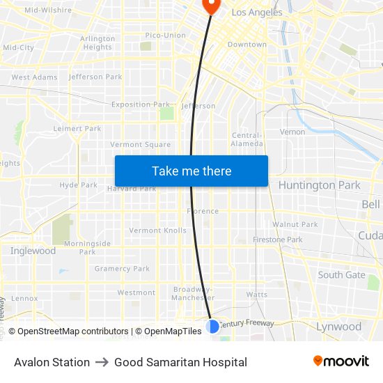 Avalon Station to Good Samaritan Hospital map