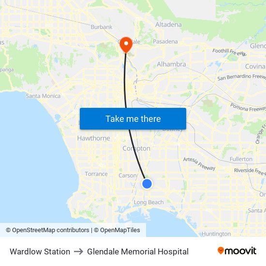 Wardlow Station to Glendale Memorial Hospital map