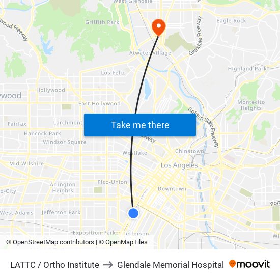 LATTC / Ortho Institute to Glendale Memorial Hospital map