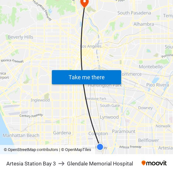 Artesia Station Bay 3 to Glendale Memorial Hospital map