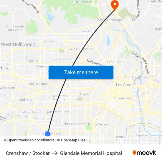 Crenshaw / Stocker to Glendale Memorial Hospital map