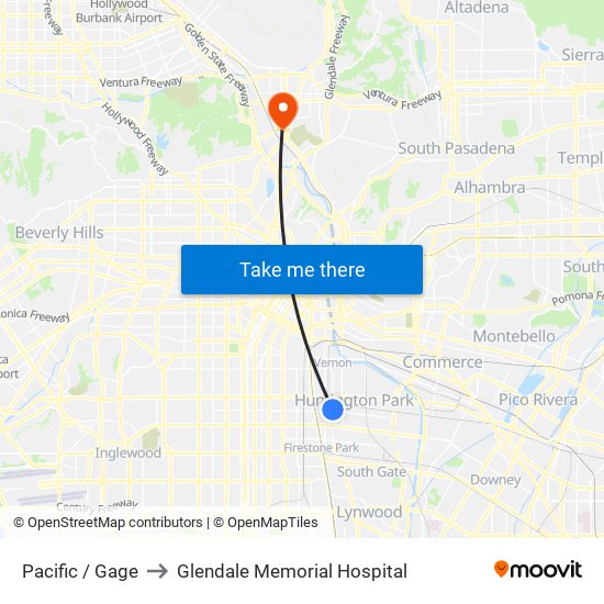 Pacific / Gage to Glendale Memorial Hospital map