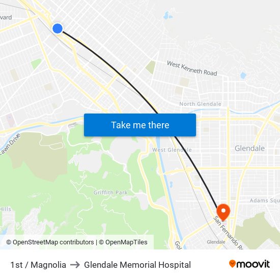 1st / Magnolia to Glendale Memorial Hospital map