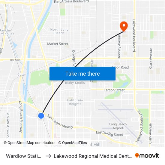 Wardlow Station to Lakewood Regional Medical Center map