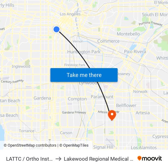 LATTC / Ortho Institute to Lakewood Regional Medical Center map