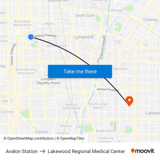 Avalon Station to Lakewood Regional Medical Center map