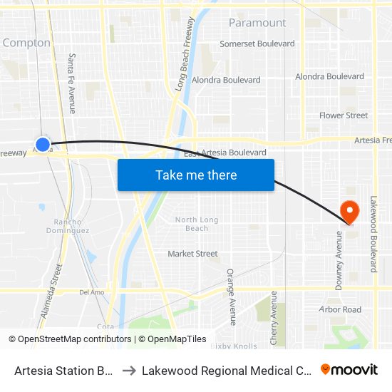 Artesia Station Bay 3 to Lakewood Regional Medical Center map