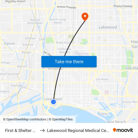 First & Shelter C N to Lakewood Regional Medical Center map