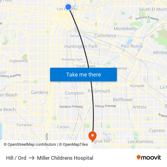 Hill / Ord to Miller Childrens Hospital map