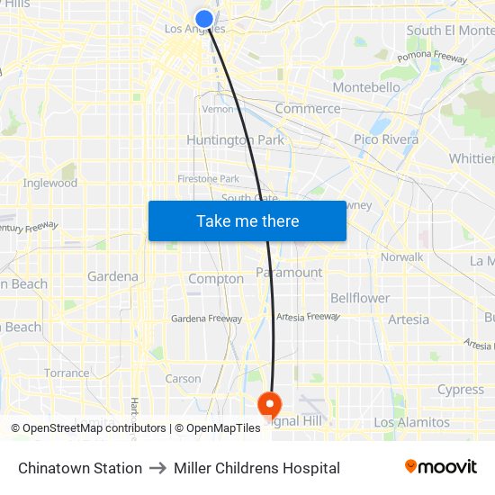 Chinatown Station to Miller Childrens Hospital map