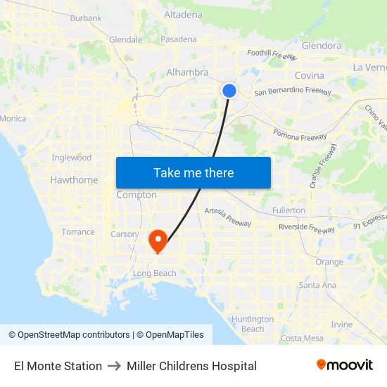 El Monte Station to Miller Childrens Hospital map