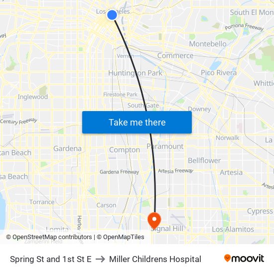 Spring St and 1st St E to Miller Childrens Hospital map