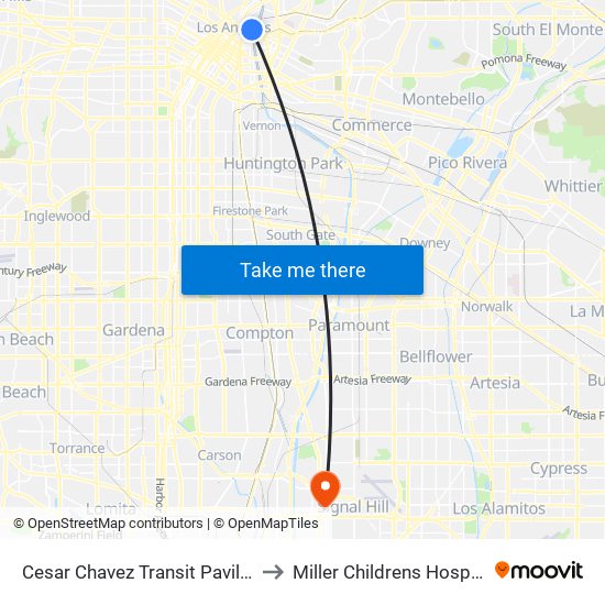 Cesar Chavez Transit Pavilion to Miller Childrens Hospital map