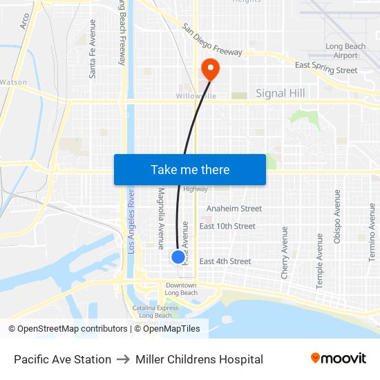 Pacific Ave Station to Miller Childrens Hospital map