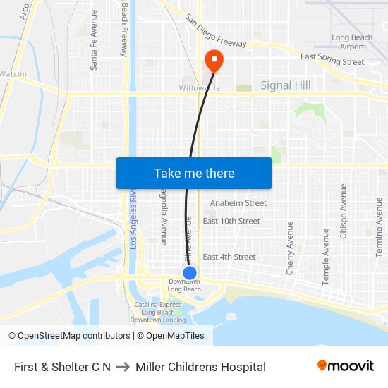 First & Shelter C N to Miller Childrens Hospital map