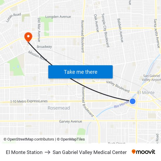 El Monte Station to San Gabriel Valley Medical Center map