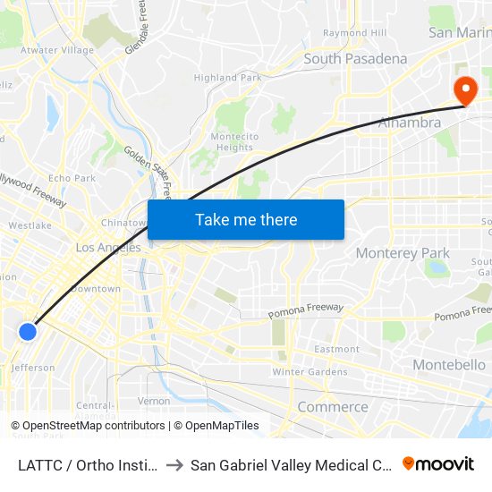 LATTC / Ortho Institute to San Gabriel Valley Medical Center map