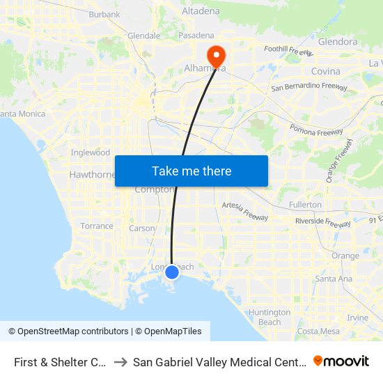 First & Shelter C N to San Gabriel Valley Medical Center map