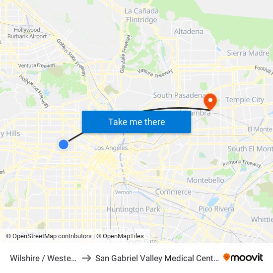 Wilshire / Western to San Gabriel Valley Medical Center map