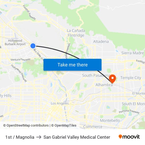 1st / Magnolia to San Gabriel Valley Medical Center map