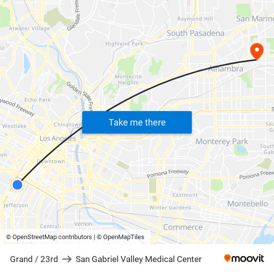 Grand / 23rd to San Gabriel Valley Medical Center map