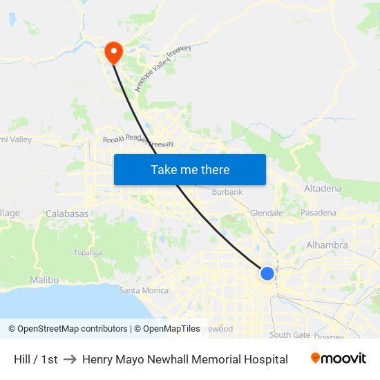 Hill / 1st to Henry Mayo Newhall Memorial Hospital map