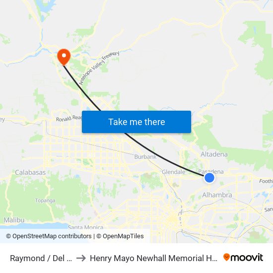 Raymond / Del Mar to Henry Mayo Newhall Memorial Hospital map