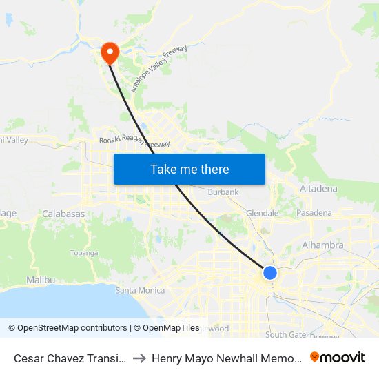 Cesar Chavez Transit Pavilion to Henry Mayo Newhall Memorial Hospital map