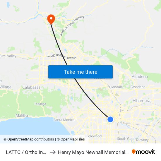 LATTC / Ortho Institute to Henry Mayo Newhall Memorial Hospital map