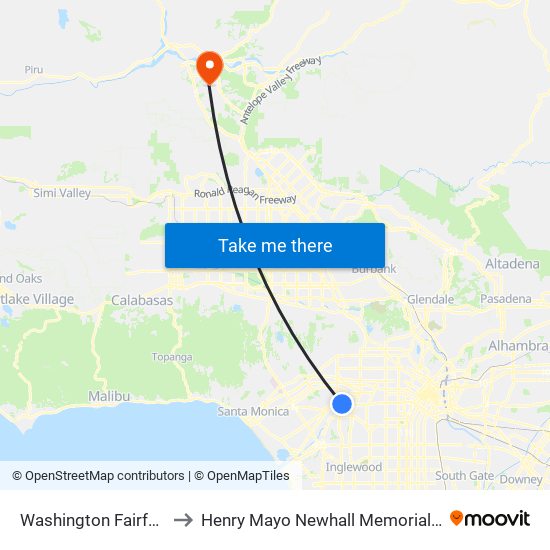 Washington Fairfax Hub to Henry Mayo Newhall Memorial Hospital map