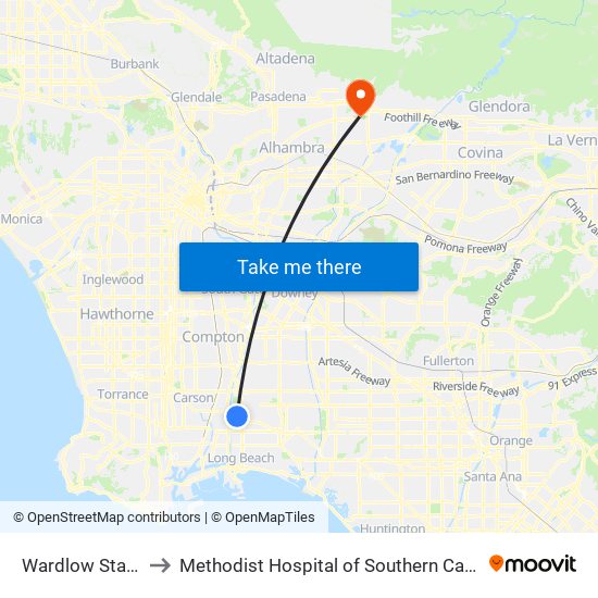 Wardlow Station to Methodist Hospital of Southern California map