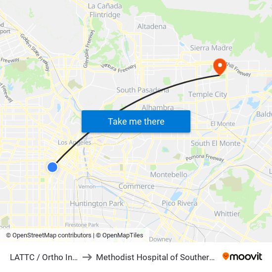 LATTC / Ortho Institute to Methodist Hospital of Southern California map