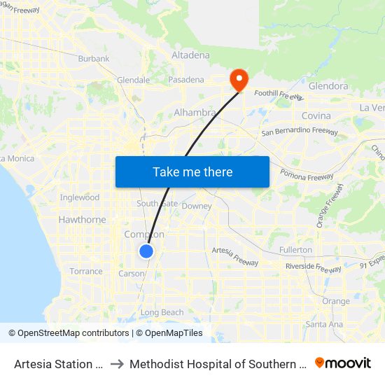 Artesia Station Bay 3 to Methodist Hospital of Southern California map
