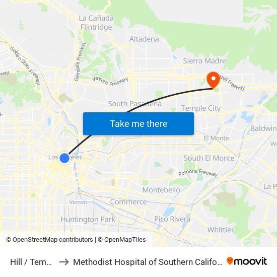 Hill / Temple to Methodist Hospital of Southern California map